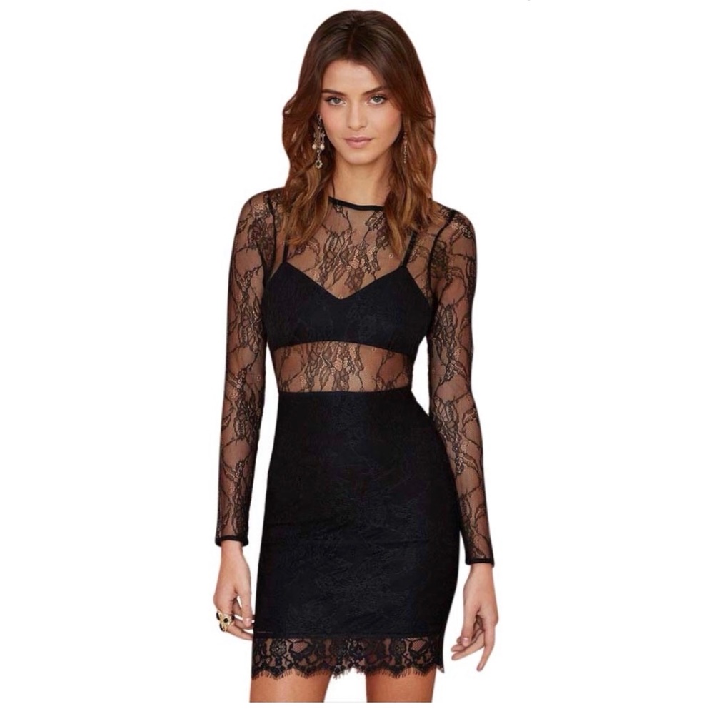 Lovers + Friends catwalk black lace dress